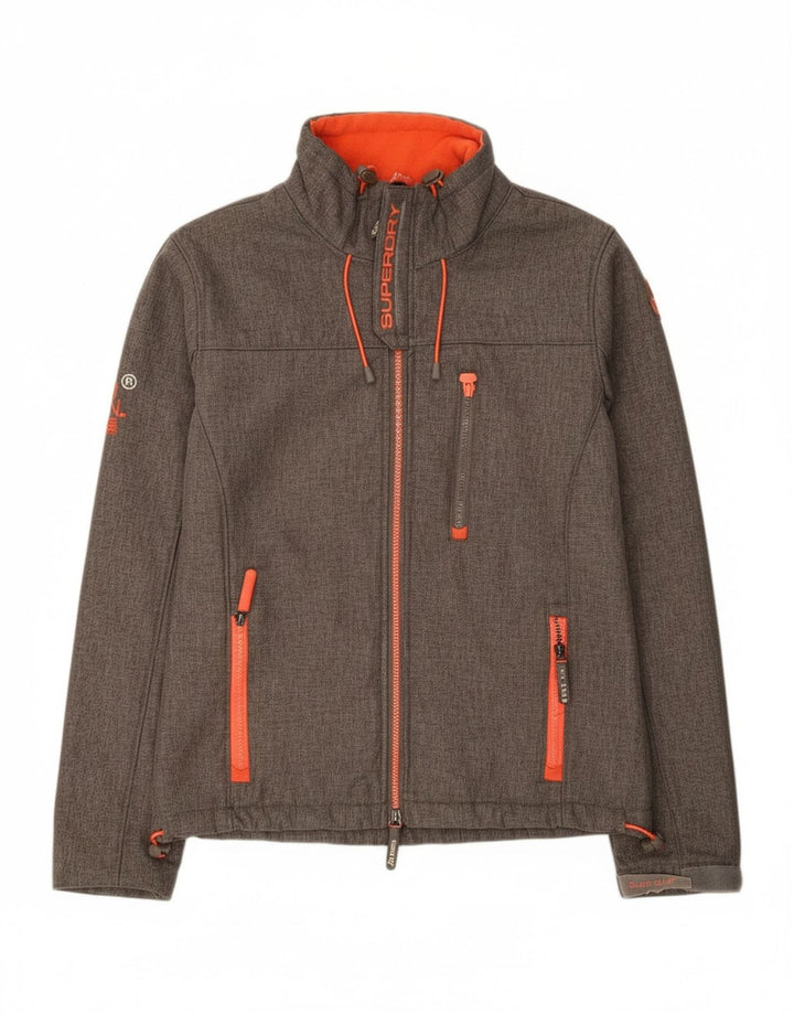 SUPERDRY Womens Windtrekker Graphic Windbreaker Jacket UK 14 Medium Grey