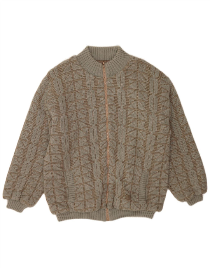 Frank Pepperone Herre Strik Bomber Jacket UK 42 XL Grøn Geometrisk
