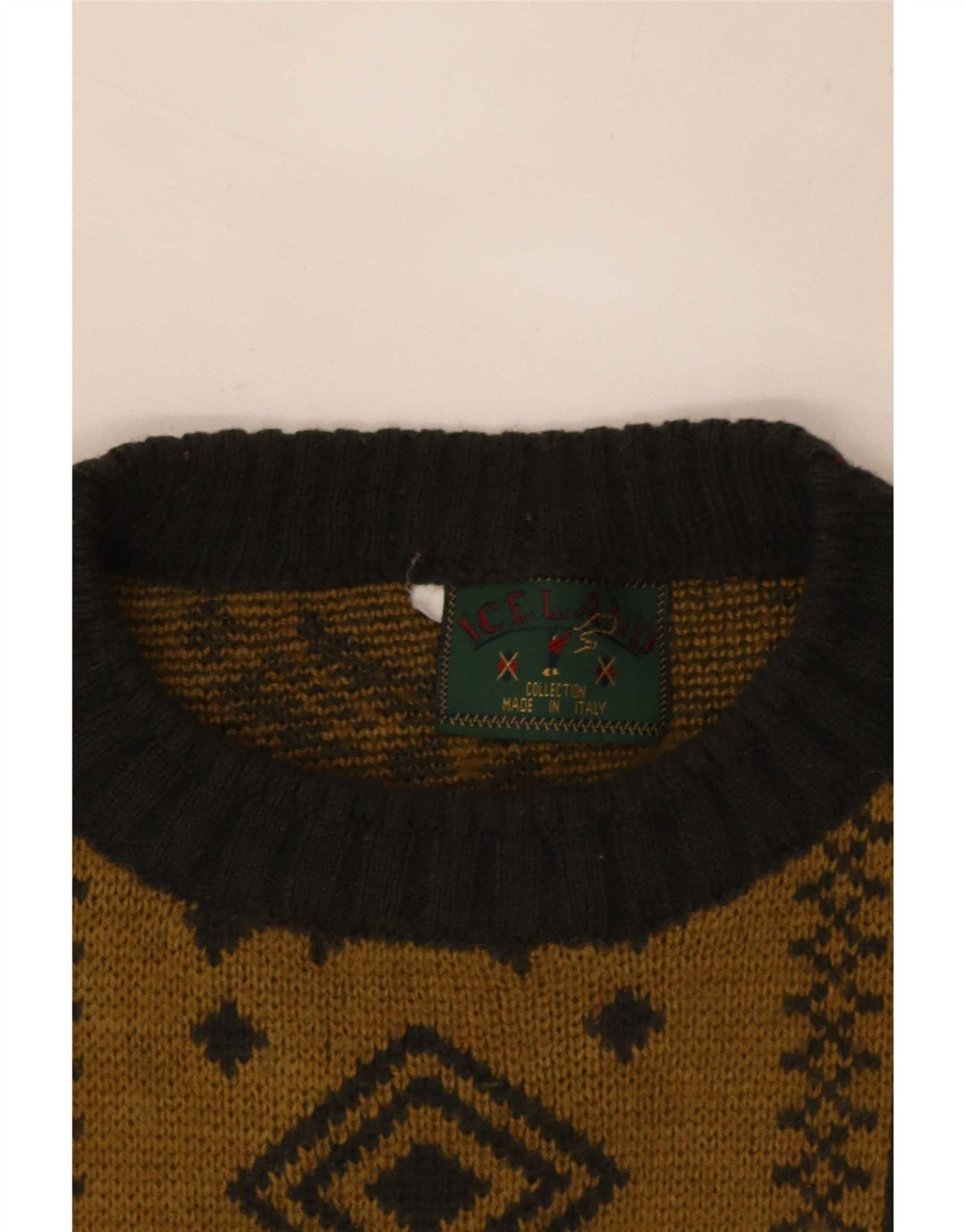 Island Herre Crew Neck Jumper Sweater Large Khaki Fair Isle