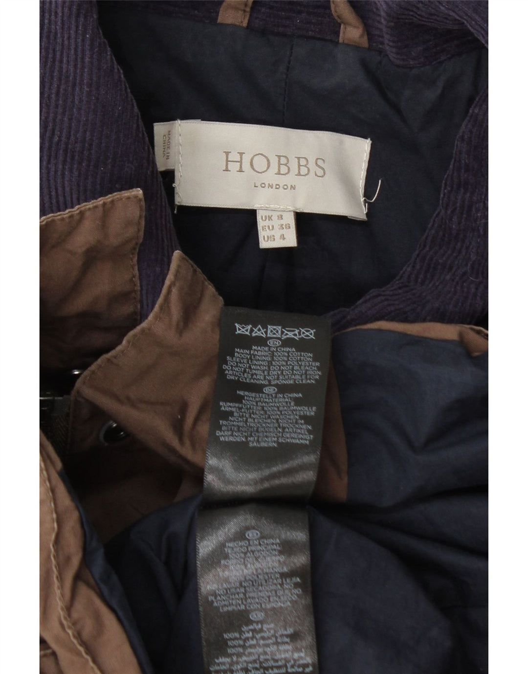 Hobbs Kvinder Utility Jacket UK 8 Lille brun bomuld