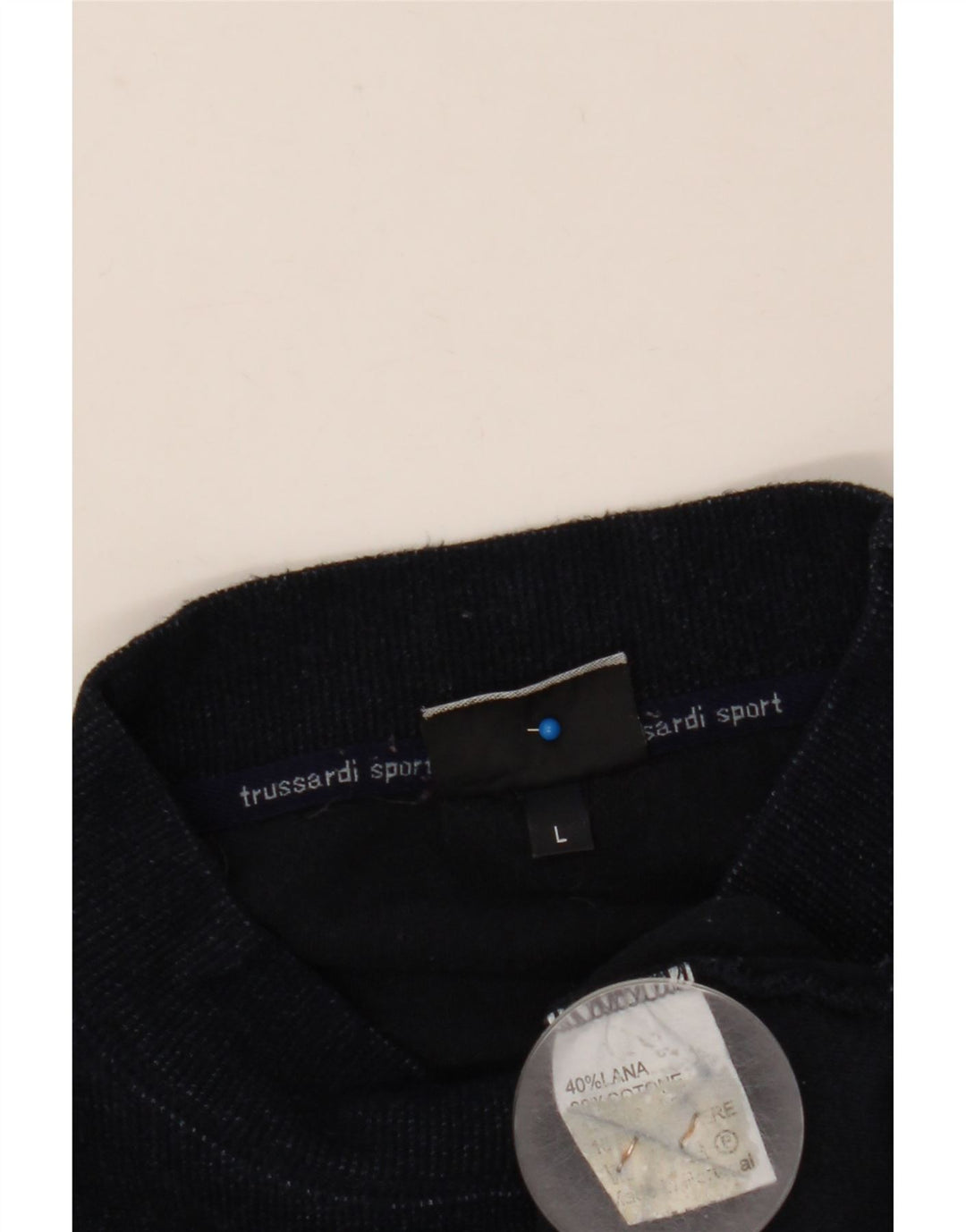 TRUSSARDI Herre grafisk skildpaddehals sweater Stor marineblå uld
