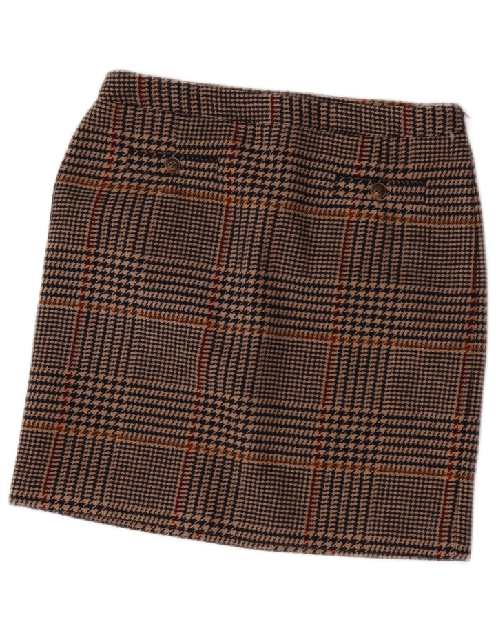 Vintage Dame Mini-nederdel UK 12 Medium W30 Brun Plaid Polyester