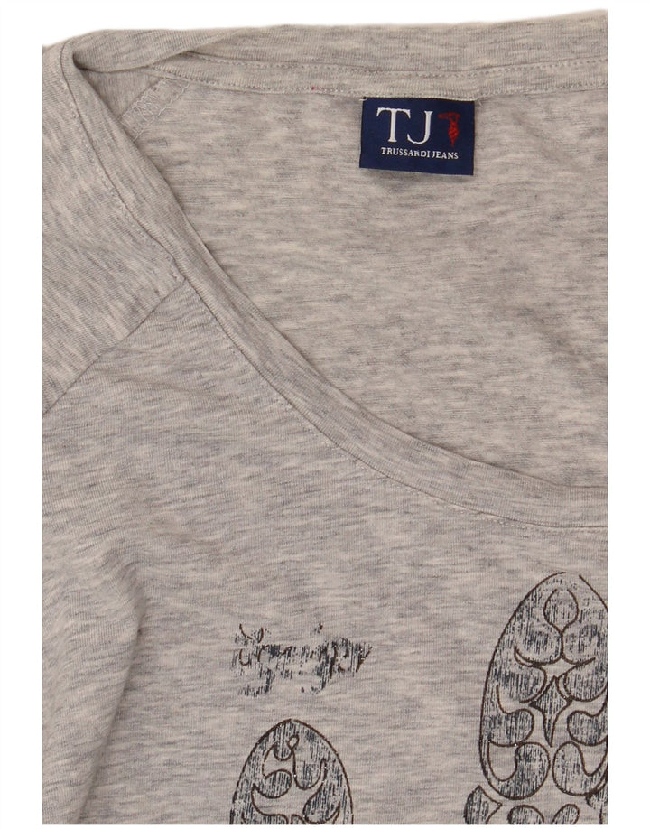 Trussardi Jeans Dame Grafisk T-Shirt Top UK 12 Medium Grå