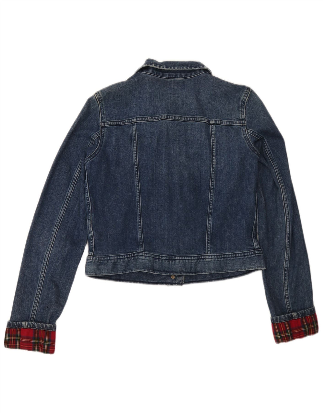 Ralph Lauren Dame Crop Denim Jacket UK 12 Medium Blue Check Cotton