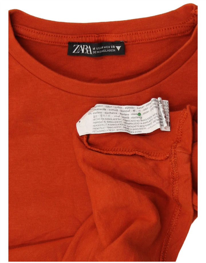Zara Dame Crop Top Langærmet UK 12 Medium Brun Bomuld