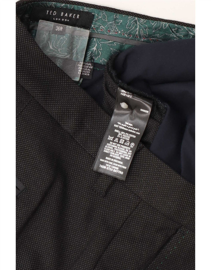 Ted Baker Straight Suit Bukser til mænd W36 L32 Grå plettet polyester