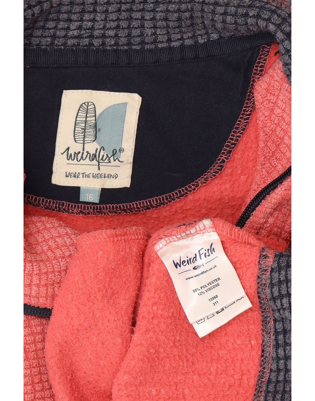 Weird Fish Womens Zip Neck Fleece Jumper UK 16 Large Pink Polyester