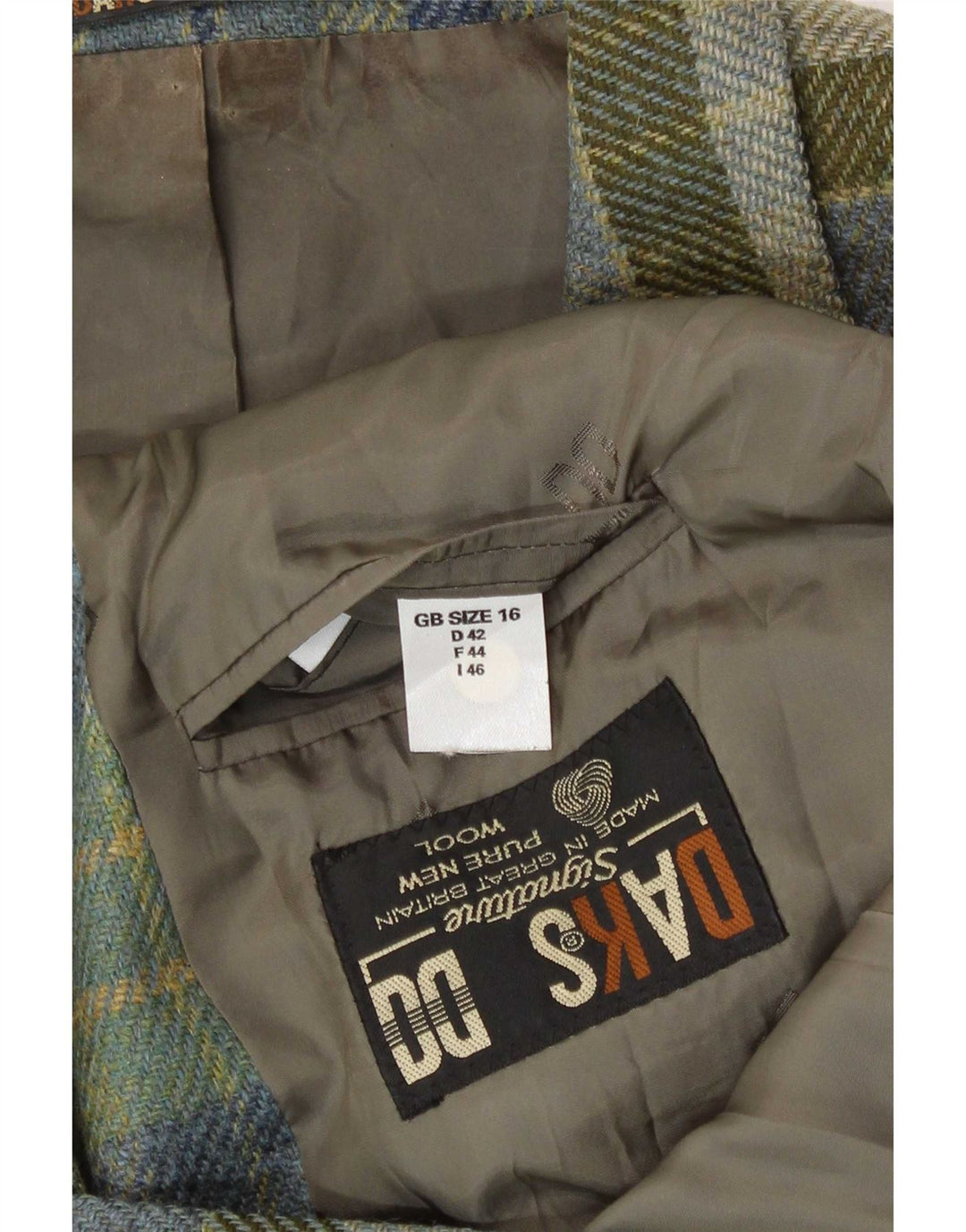 DAKS Dame 3-knaps blazerjakke UK 16 Large Green Plaid New Wool