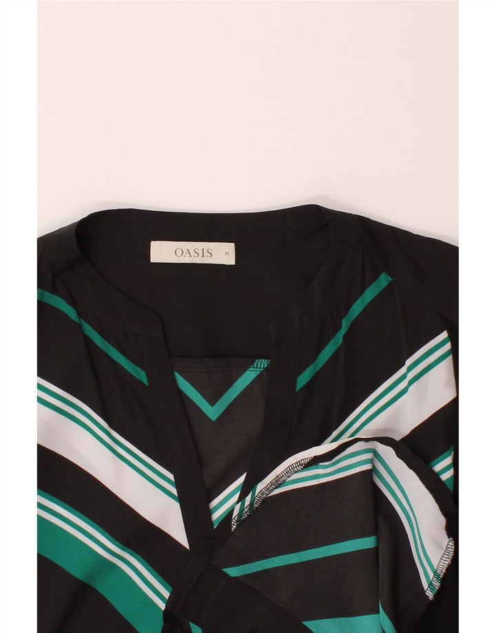 OASIS Womens Long Sleeve A-Line Dress UK 14 Medium Black Striped Polyester Vintage Oasis and Second-Hand Oasis from Messina Hembry 