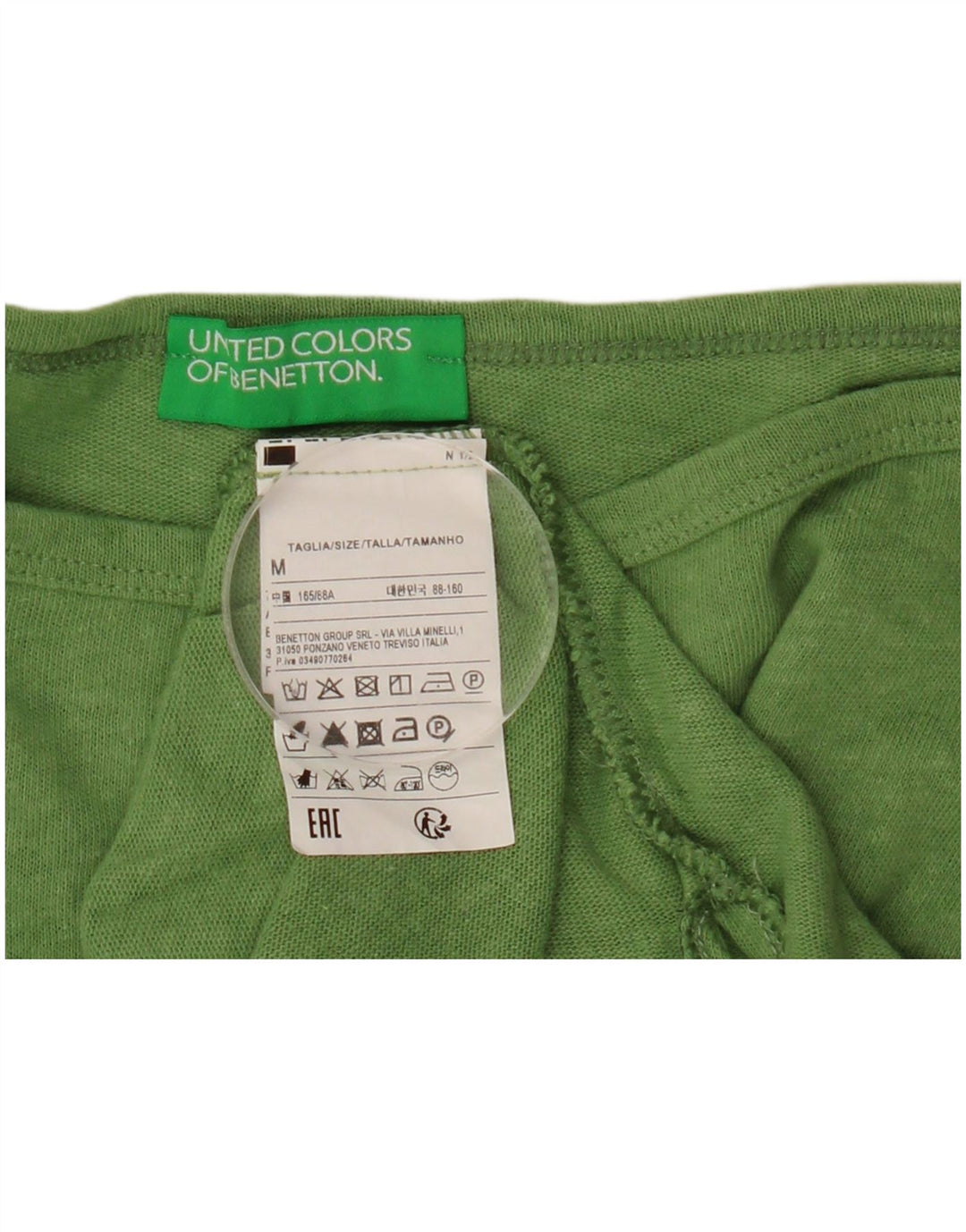 BENETTON Dame Crop Top 3/4 ærmer UK 12 Medium Green Flecked Bomuld