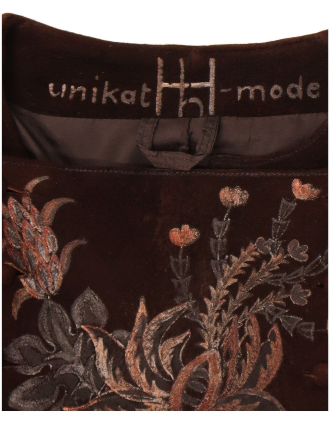 Vintage Dame Crop Ruskindsjakke UK 14 Medium Brown Floral