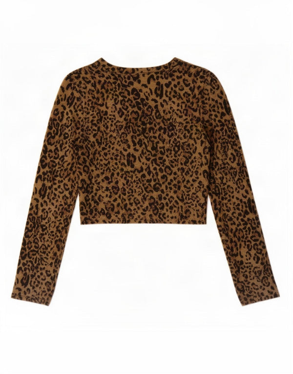 Zara Dame Trafaluc Crop Top Langærmet UK 8 Small Brown Animal Print