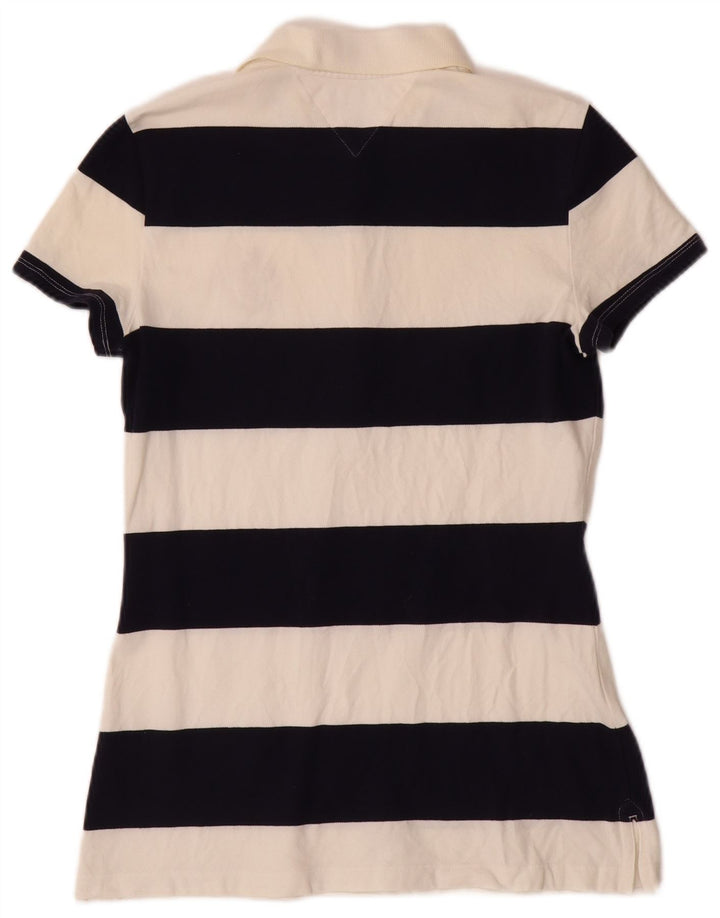 TOMMY HILFIGER Dame poloshirt UK 12 Medium Off White Stribet bomuld
