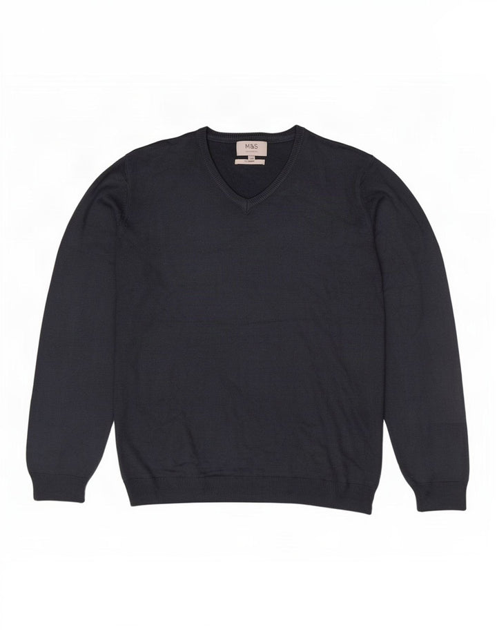 Marks & Spencer Herre V-hals sweater XL marineblå akryl