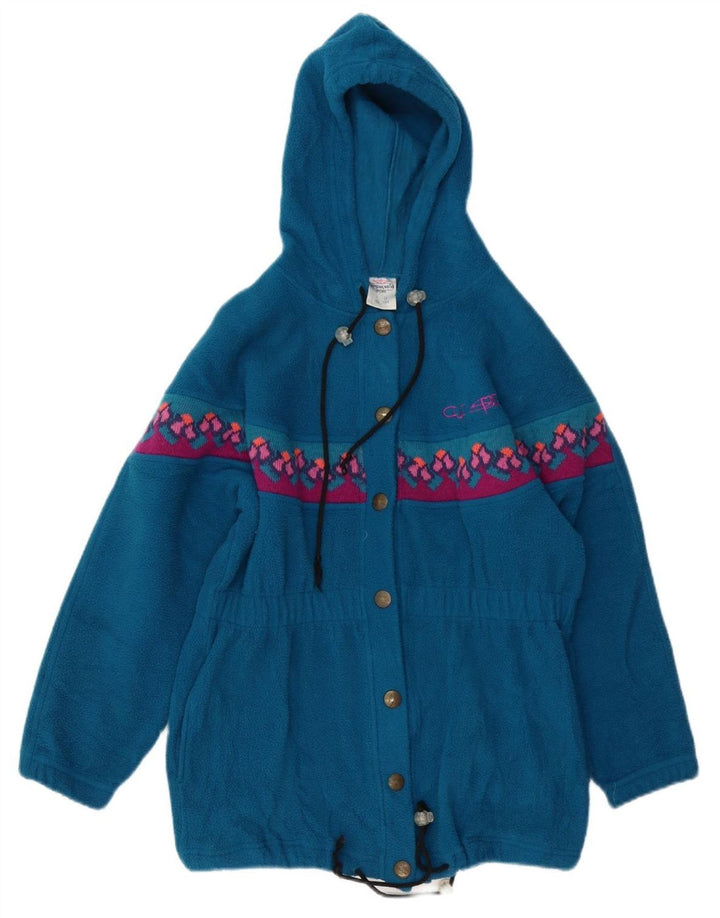 CAMPAGNOLO Womens Oversized Fleece Jacket IT 40 Small Blue Geometric