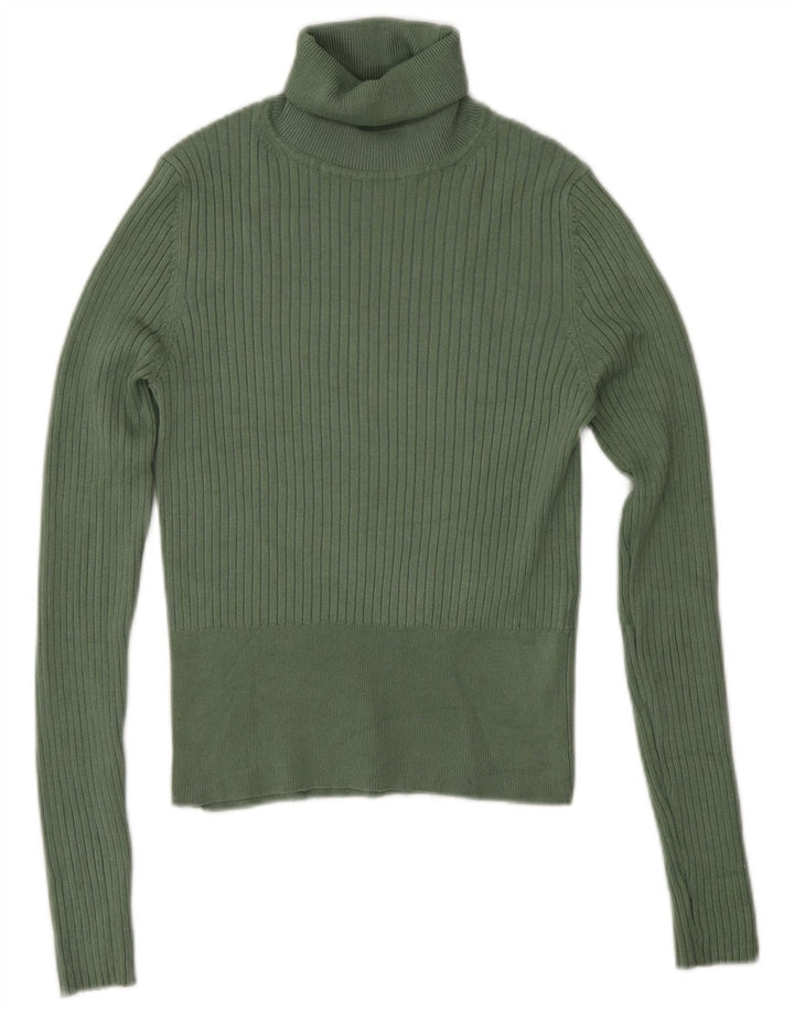 Zara Dame Rullehals Sweater UK 12 Medium Green Viscose