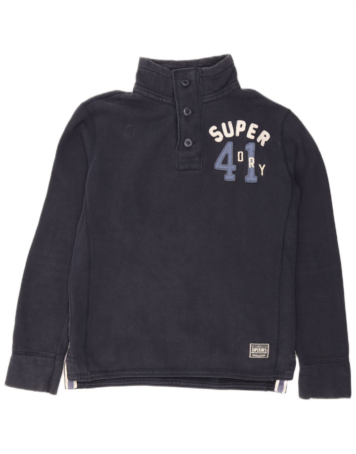 Superdry Herre grafisk knap-hals sweatshirt jumper stor marineblå bomuld