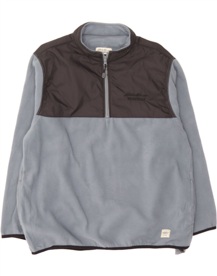 EDDIE BAUER Mens Zip Neck Fleece Jumper Large Blue Colourblock Polyester Vintage Eddie Bauer and Second-Hand Eddie Bauer from Messina Hembry 