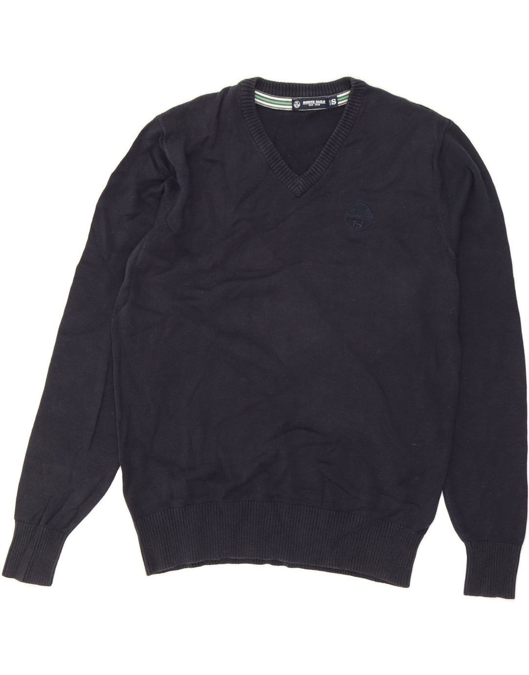 NORTH SAILS Mens V-Neck Jumper Sweater Small Navy Blue Cotton Vintage North Sails and Second-Hand North Sails from Messina Hembry 