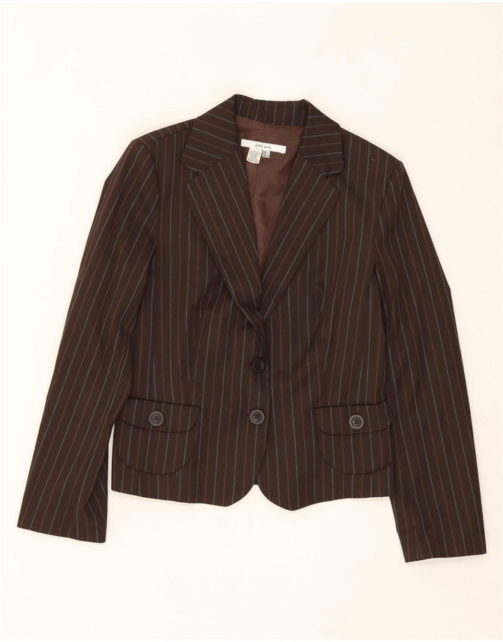 ZARA Womens 2 Button Blazer Jacket UK 14 Large Brown Pinstripe Polyester Vintage Zara and Second-Hand Zara from Messina Hembry 