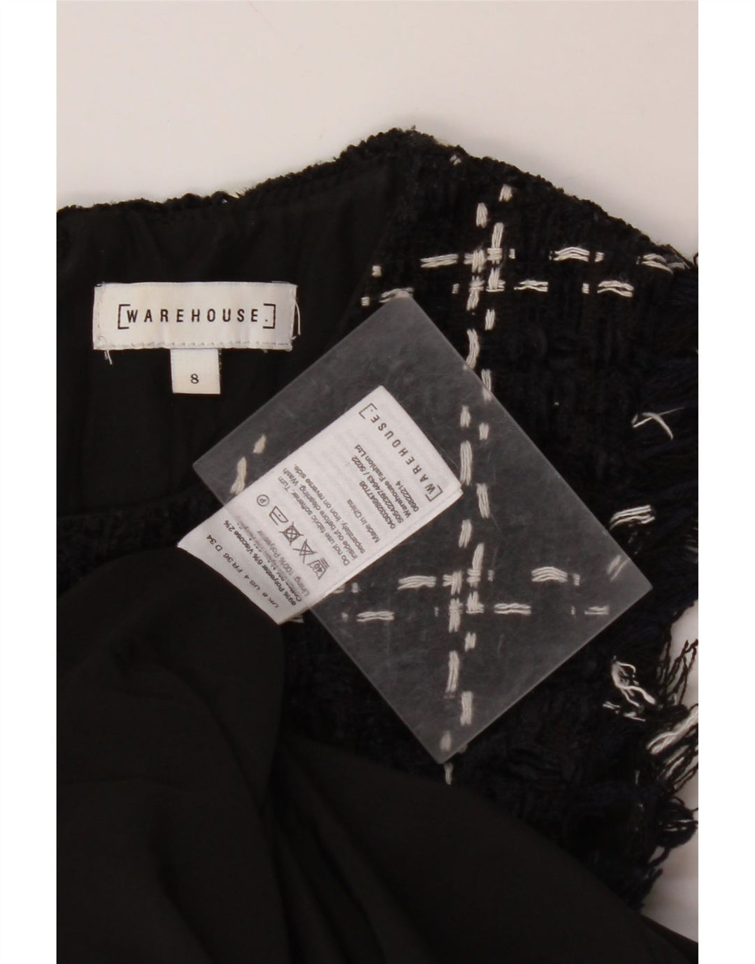 WAREHOUSE Dame Ærmeløs Skede Kjole UK 8 Small Navy Blue Check