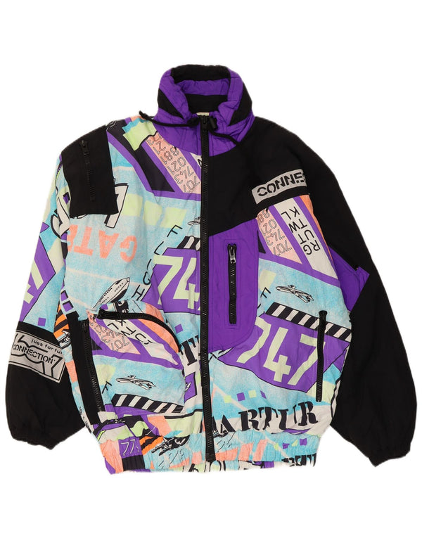 Vintage Herre grafisk hætte skijakke UK 40 Stor flerfarvet polyamid