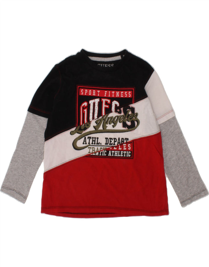 GUESS Boys Graphic Top Long Sleeve 3-4 Years Red Colourblock Vintage Guess and Second-Hand Guess from Messina Hembry 