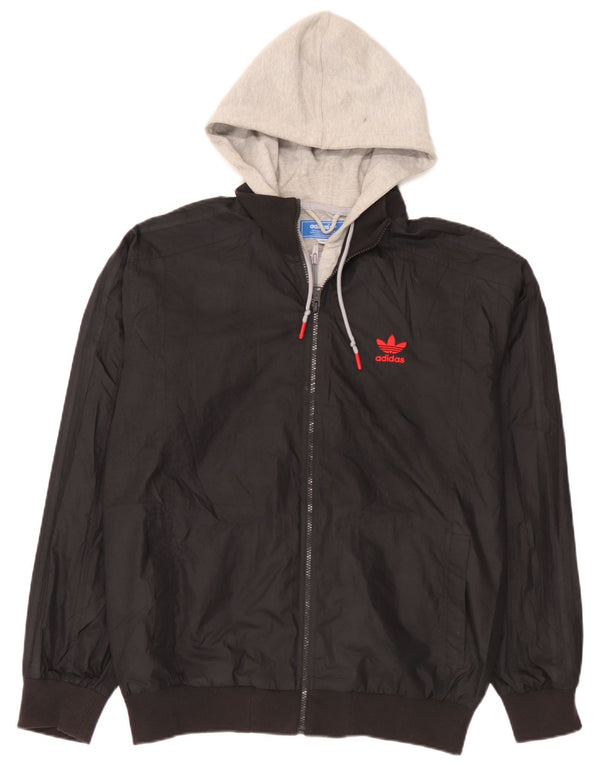 Adidas Herre Hooded Bomber Jacket UK 40 Large Black Colourblock Polyester