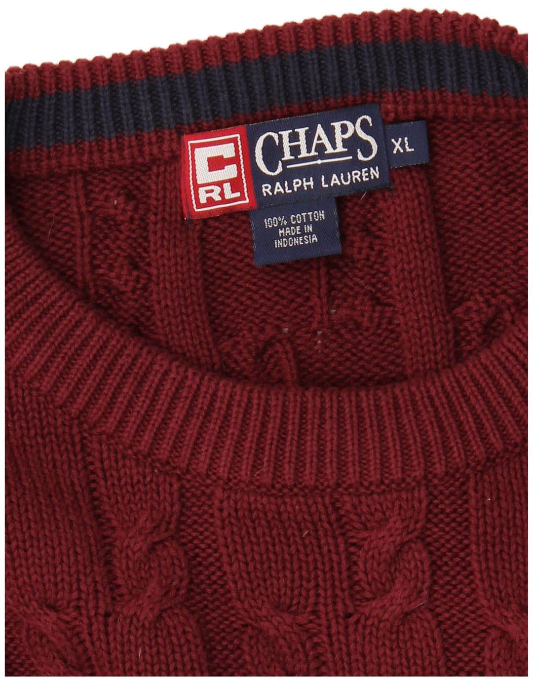 CHAPS RALPH LAUREN Herre Crew Neck Jumper Sweater XL Bourgogne bomuld