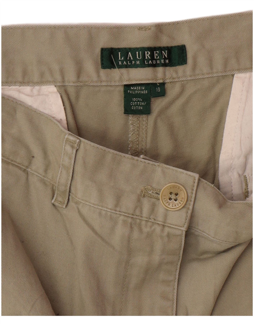 RALPH LAUREN Chino Shorts til kvinder US 10 Large W32 Khaki Bomuld