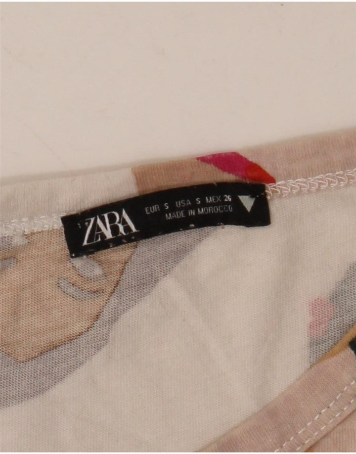 Zara Womens Crop Oversized grafisk T-shirt top UK 10 Small White