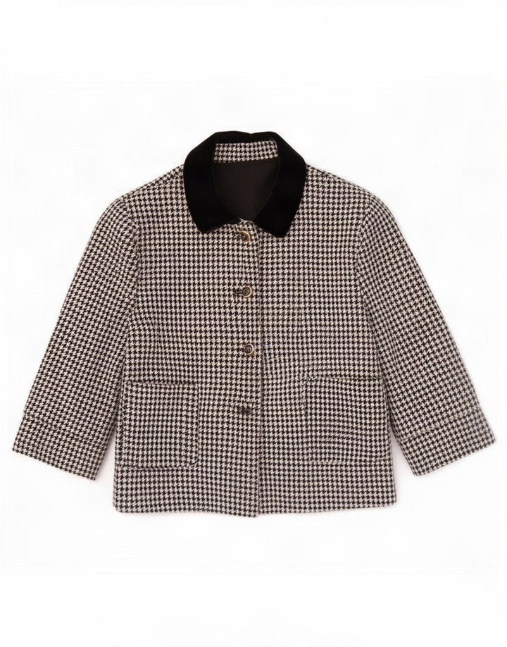 Vintage dame 3-knaps blazerjakke UK 14 Medium Black Houndstooth