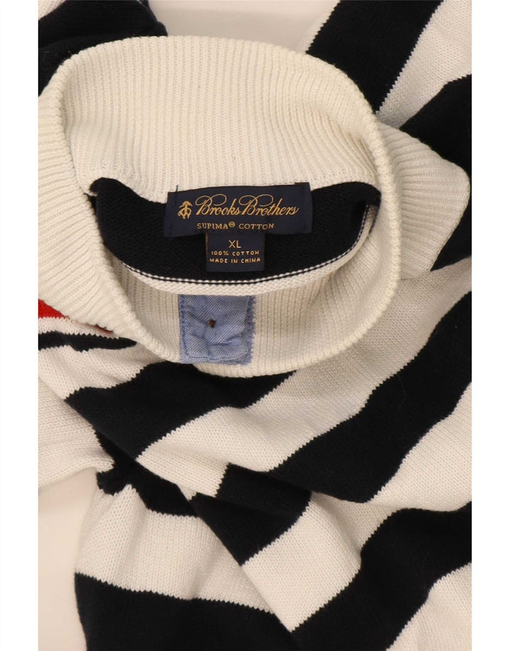 Brooks Brothers Herre Button Neck Jumper Sweater XL Marineblå stribet