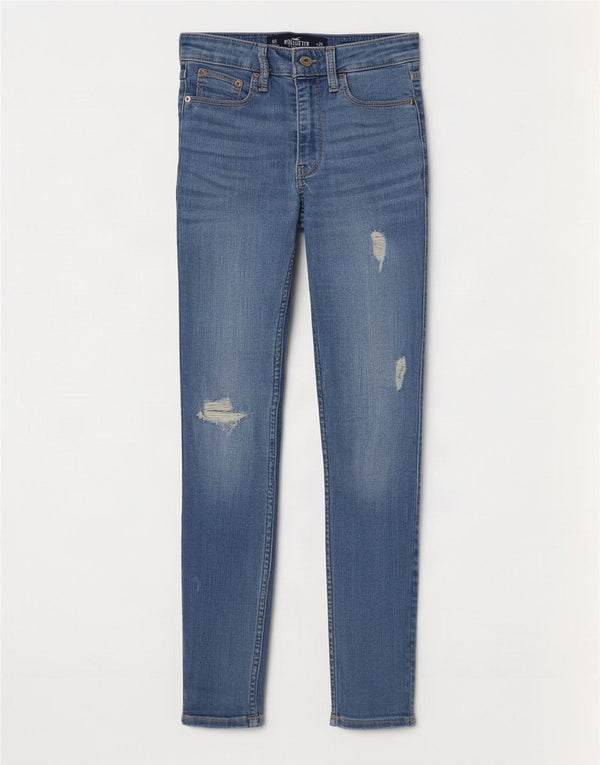 Hollister Kvinder Distressed High Rise Skinny Jeans US 0 XS W24 L25 Blå