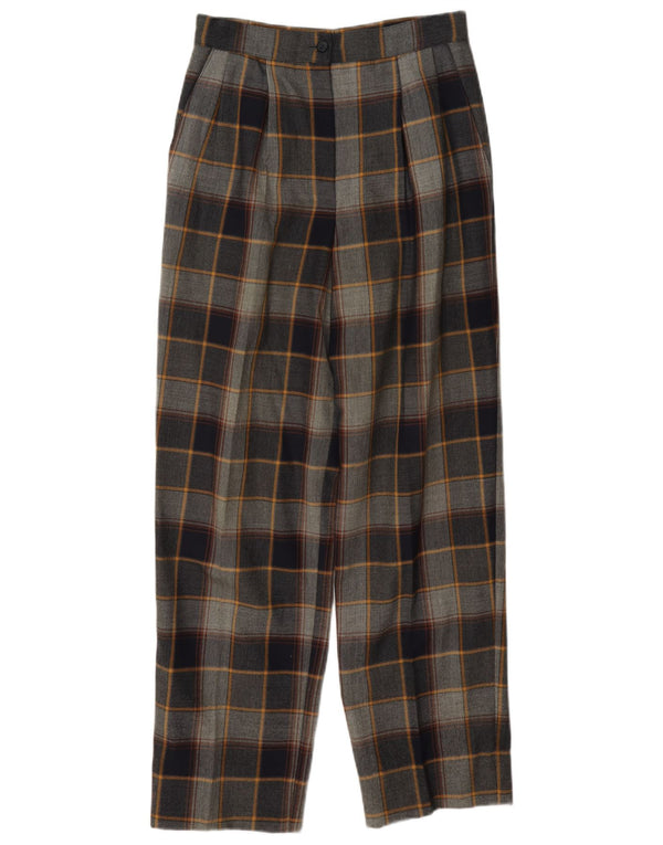 Vintage kvinders højtaljede afslappede bukser W26 L28 grå plaid