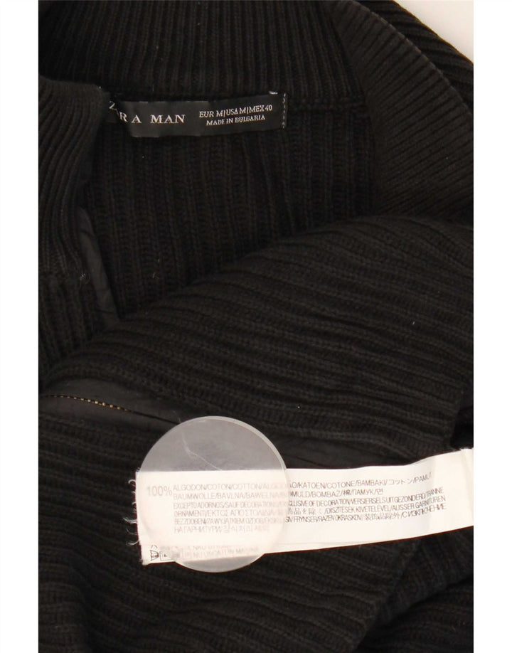 Zara Herre Cardigan Sweater Medium Sort Colourblock Bomuld
