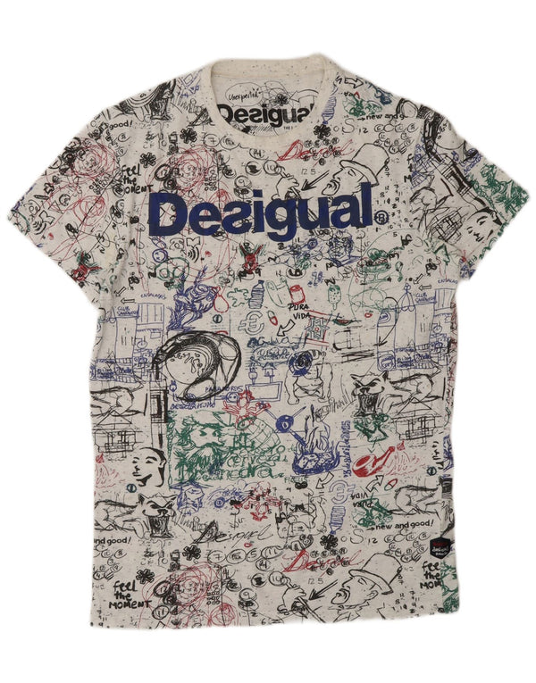 DESIGUAL Herre abstrakt mønster grafisk T-shirt top mellem hvid bomuld