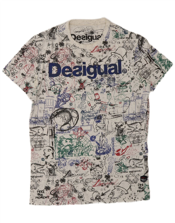 DESIGUAL Herre abstrakt mønster grafisk T-shirt top mellem hvid bomuld