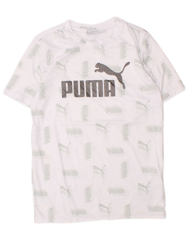 Puma Boys Grafisk T-Shirt Top 7-8 År Lille Hvid Polyester