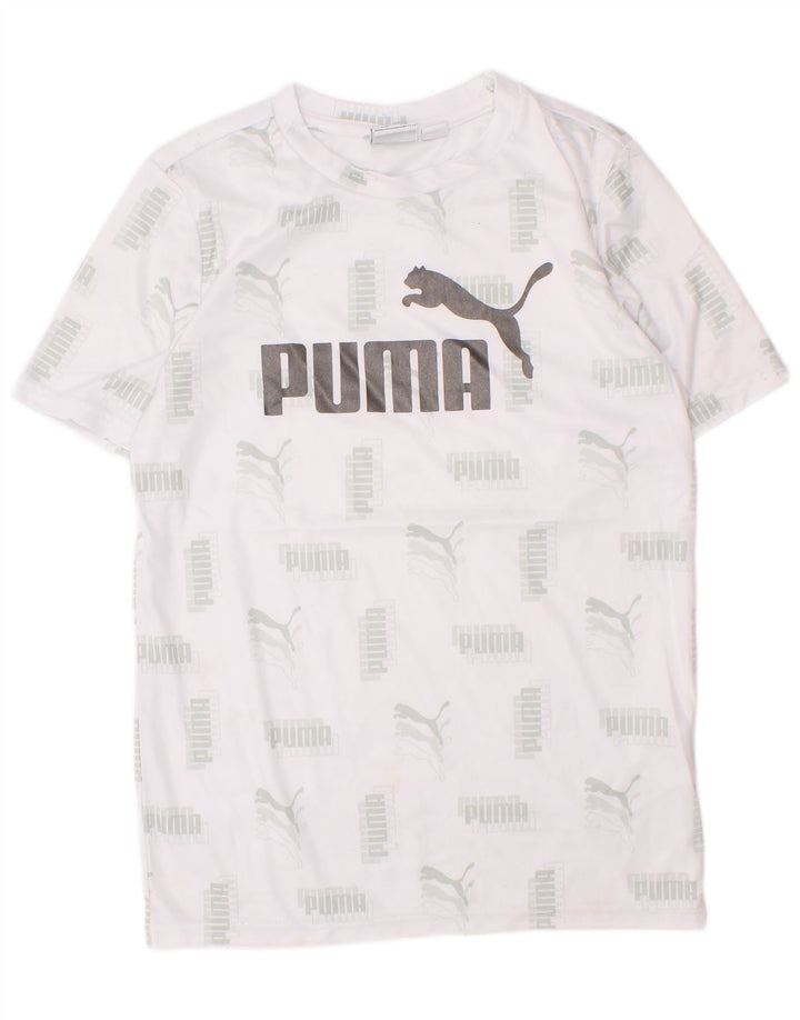 Puma Boys Grafisk T-Shirt Top 7-8 År Lille Hvid Polyester