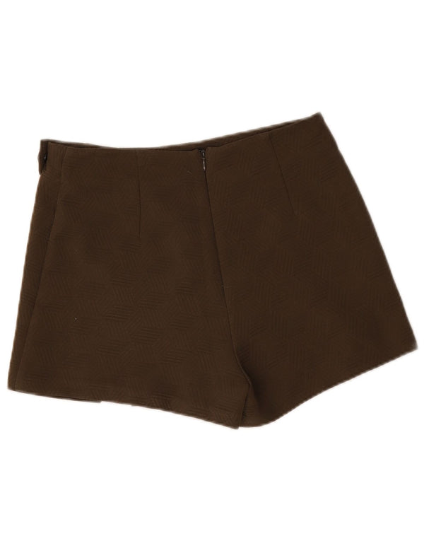 Topshop Dame High Waist Hot Pants UK 10 Small W30 Khaki Geometric