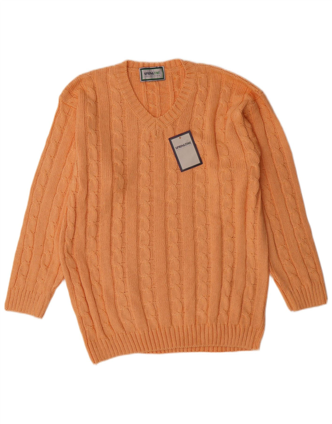 VINTAGE Mens V-Neck Jumper Sweater Medium Orange Acrylic