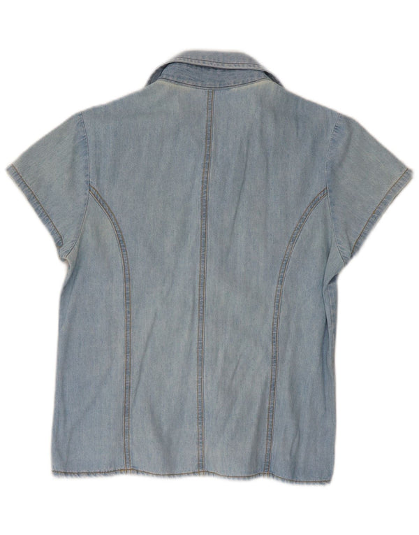 Vintage kortærmet denimskjorte til kvinder UK 10 Small Blue