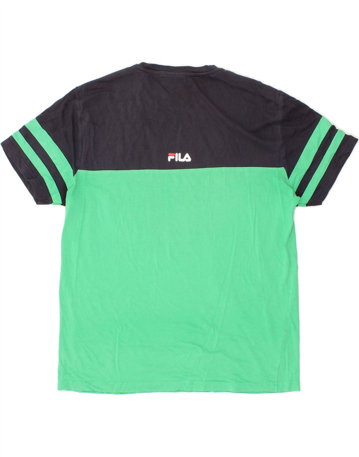 FILA Mens Graphic T-Shirt Top Medium Green Colourblock Cotton Vintage Fila and Second-Hand Fila from Messina Hembry 