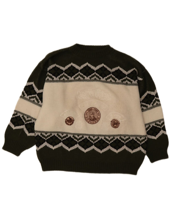 Vintage herre grafisk skildpadde hals sweater stor grøn geometrisk
