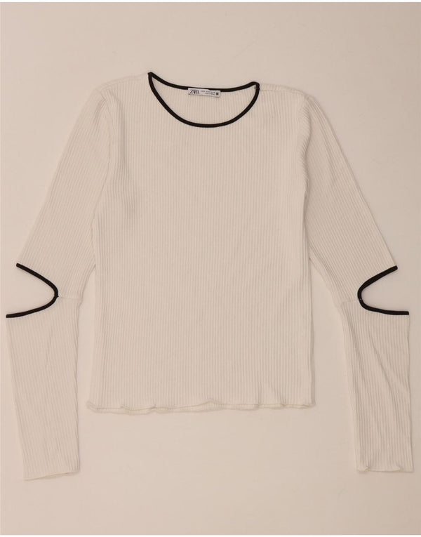 Zara Dametop Langærmet UK 12 Medium White Viscose