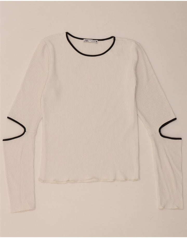 Zara Dametop Langærmet UK 12 Medium White Viscose