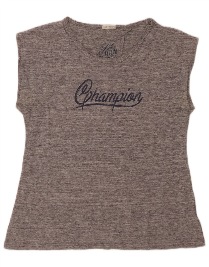 CHAMPION Womens Graphic T-Shirt Top UK 10 Small Grey Flecked