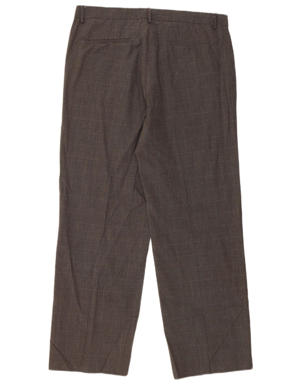CALVIN KLEIN Mens Straight Chino Trousers W34 L30 Grey Check Polyester