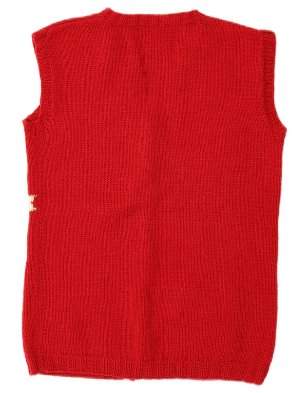 Vintage dame ærmeløs cardigan sweater UK 12 Medium rød stribet
